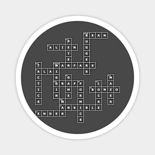 (1985EG-D) Crossword pattern with words from a famous 1985 science fiction book. [Dark Background] Magnet